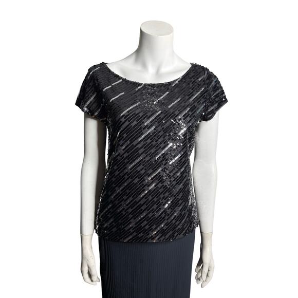 Alice and Olivia Silk Blouse Women's Small All Over Sequin Short Sleeve - Picture 1 of 6
